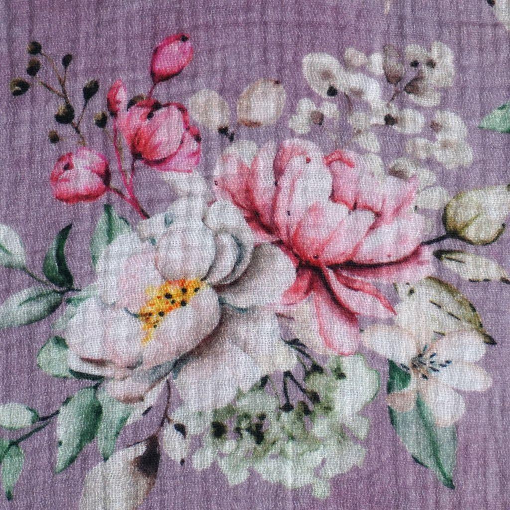 Musselin Double Gauze Blumenbouquet Blüten flieder